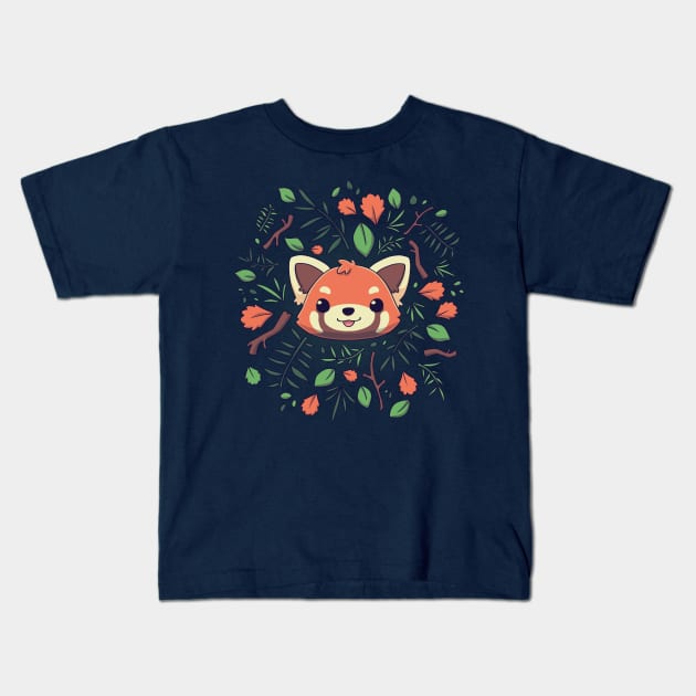 Red Panda Autumn Leaves // Kawaii, Wild Animal Kids T-Shirt by Geekydog